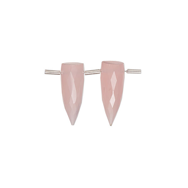 Bead, chalcedony (dyed), pink, 16x6mm hand-cut top-drilled faceted spike, B grade, Mohs hardness 6-1/2 to 7. Sold per pkg of 2 beads. image number 0