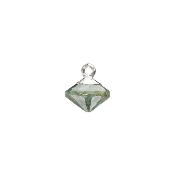 Drop, emerald (oiled) / sterling silver / silver-plated copper, 11x9mm hand-cut faceted bicone. Sold individually. image number 0