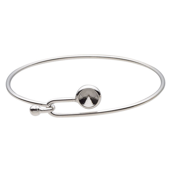Bracelet, Almost Instant Jewelry®, bangle, imitation rhodium-finished brass, 17mm wide with SS39 rivoli glue-in setting and hook closure, 8 inches. Sold individually. image number 0