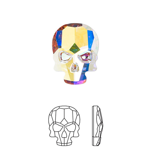 Flat back 1pk crystal AB foil back, Crystal Passions® 18x14mm skull 2856 image number 0
