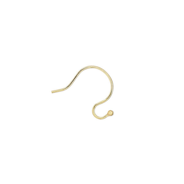 Ear wire, gold-plated brass, 10mm fishhook with 1mm ball, 21 gauge. Sold per pkg of 50 pairs. image number 0