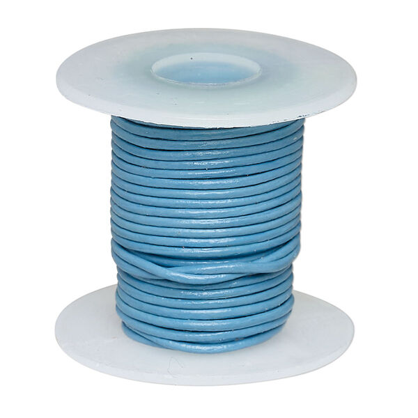 Cord, leather (dyed), turquoise blue, 0.5-0.8mm round. Sold per 5-yard spool. image number 0