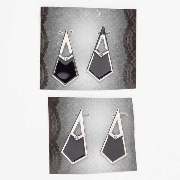 Focal 1pkg4, enamel and silver-finished brass, black and clear, 39x19mm single-sided kite. image number 0