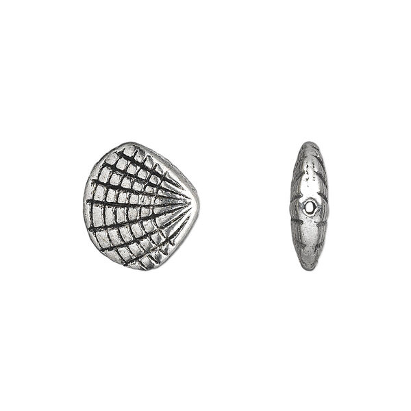 Bead, antique silver-plated "pewter" (zinc-based alloy), 14x12mm shell. Sold per pkg of 10. image number 0