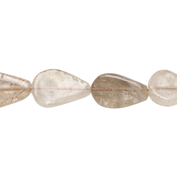 Golden rutilated quartz 1pkg1, hand-cut flat teardrop bead natural 14 inch 13x8mm-21x10mm image number 0