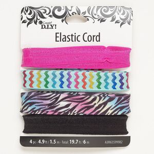 Ribbon, elastic, pkg/(4)1.5m, mixed colors, 15mm flat.