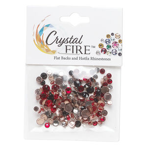 Flat back mix 1pkg144 light Siam / crystal clear / jet, Crystal FIRE&reg;, 3.0-4.8mm hotfix round SS12 / SS16 / SS20