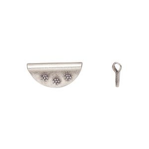 Bead, Hill Tribes, antiqued sterling silver, 15x7mm flat half-round with flowers. Sold per pkg of 4.