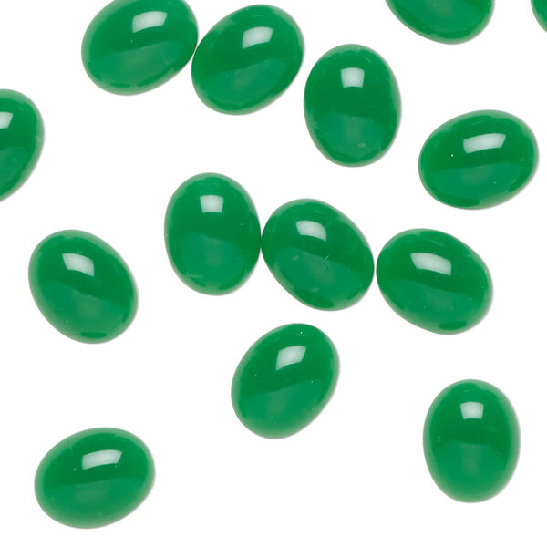 Cabochon, glass, green, 10x8mm non-calibrated oval. Sold per pkg of 20. image number 0