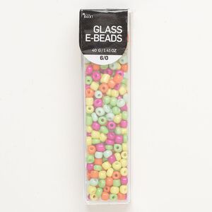 Seed bead mix, glass, 40g, opaque multicolored, #6 round.