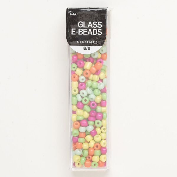 Seed bead mix, glass, 40g, opaque multicolored, #6 round. image number 0