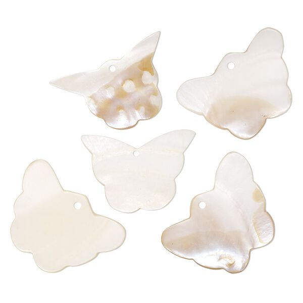 Focal, mother-of-pearl shell (natural), 53x33mm-54x37mm butterfly, Mohs hardness 3-1/2. Sold per pkg of 5. image number 0