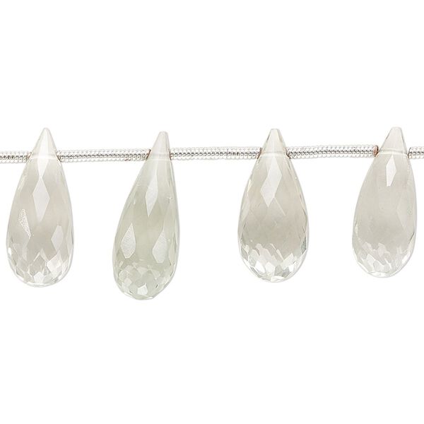 Green quartz 1pkg18, hand-cut top-drilled faceted teardrop bead 15x7mm-19x8mm image number 0