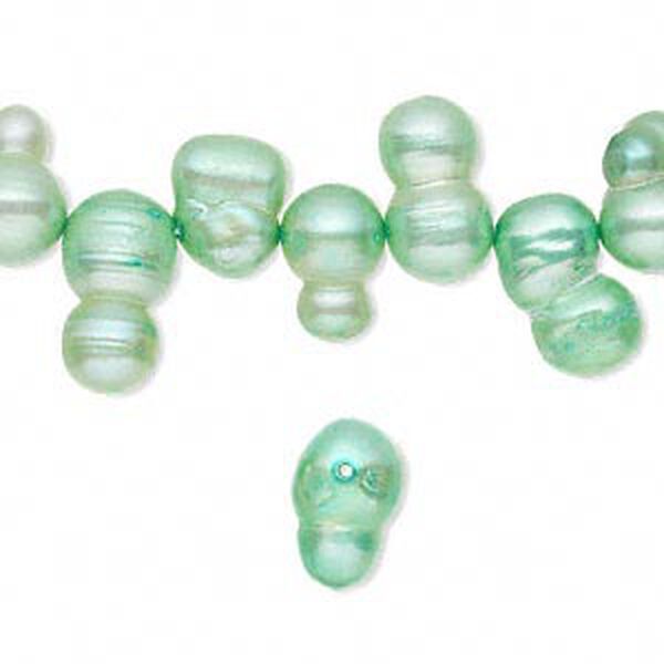Pearl, cultured freshwater (dyed), shamrock, 9x6mm-14x8mm peanut, D- grade, Mohs hardness 2-1/2 to 4. Sold per 16-inch strand. image number 0