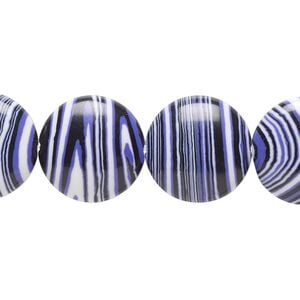 Bead, resin, black / white / purple, 16mm flat round. Sold per 15" to 16" strand.