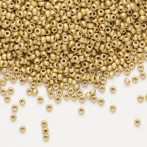 Seed bead, Preciosa Ornela Czech glass, pkg/50g, #11 rocaille, opaque matte metallic terra dyed gold clear, (18581).