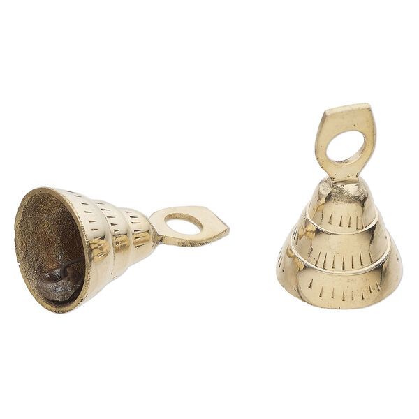 Bell, brass, 2-inch bell with 3-tiered line design and clapper. Sold per pkg of 2. image number 0