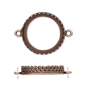 Link, JBB Findings, antique copper-plated brass, 22mm round with open back and decorative trim, 20mm round bezel setting. Sold per pkg of 2.
