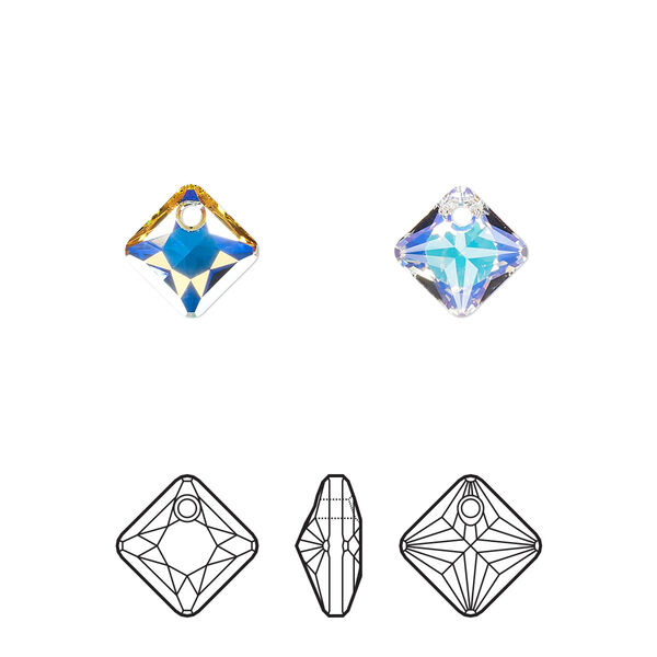 Drop 4pk crystal AB, Crystal Passions® 9mm pendant princess cut 6431 image number 0