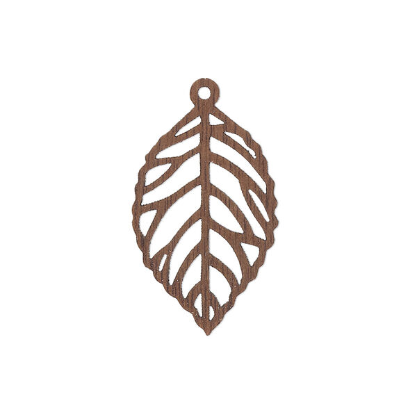 Drop, black walnut (natural), 25x15.5mm single-sided laser-cut leaf with cutout design. Sold individually. image number 0
