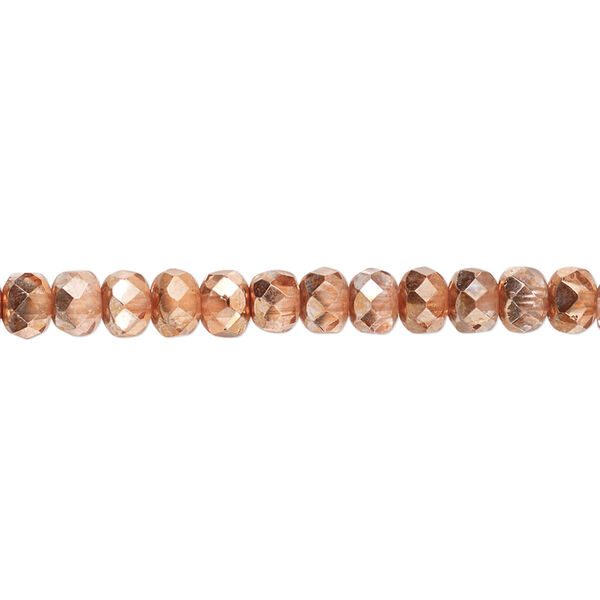 Bead, Czech fire-polished glass, metallic apricot, 5x4mm faceted rondelle. Sold per 15-1/2" to 16" strand. image number 0