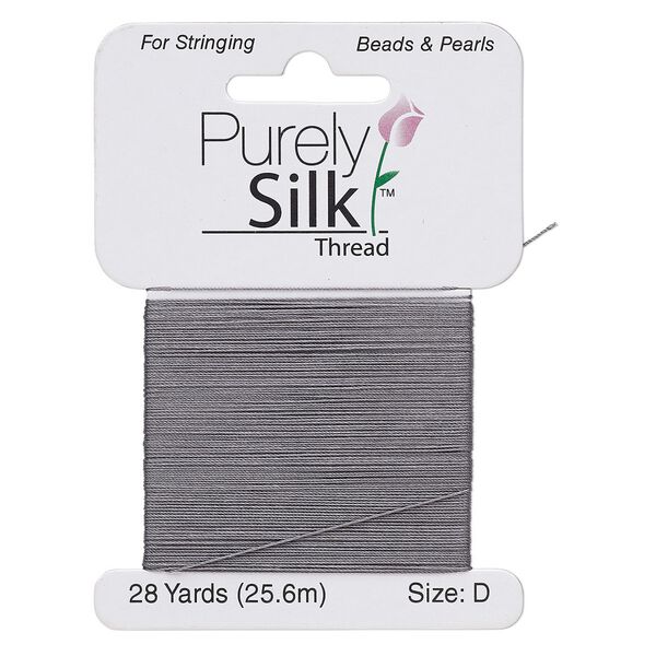 Thread, Purely Silk™, 3-ply, dark grey, size D. Sold per 28-yard card. image number 0