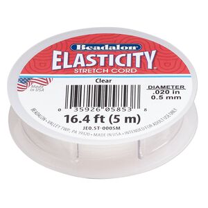 Cord, Beadalon® ELASTICITY®, elastic rubber, pkg/5m, 0.5mm diameter, clear.