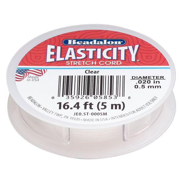 Cord, Beadalon® ELASTICITY®, elastic rubber, pkg/5m, 0.5mm diameter, clear. image number 0