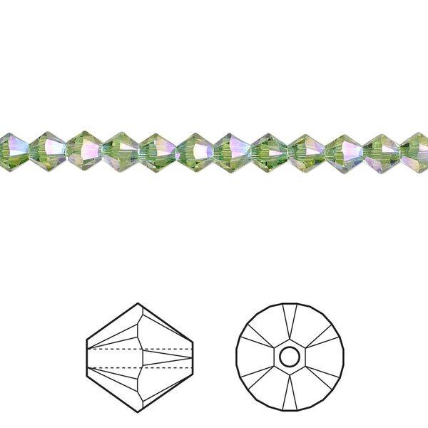 Bead 48pk peridot shimmer 2X, Crystal Passions® 4mm bicone 5328 image number 0