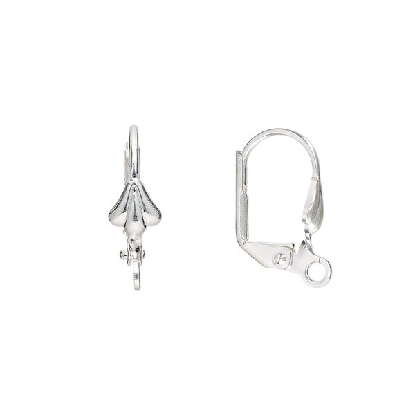Ear wire, silver-plated brass, 18mm leverback with 8x6mm shell and open loop. Sold per pkg of 50 pairs. image number 0