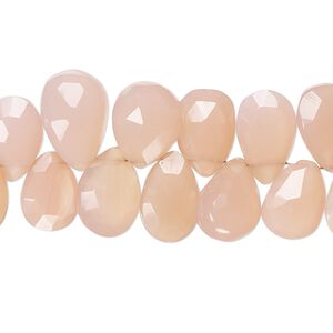 Pink chalcedony 1pkg1, hand-cut top-drilled faceted puffed teardrop bead 8 inch 8x5mm-12x8mm