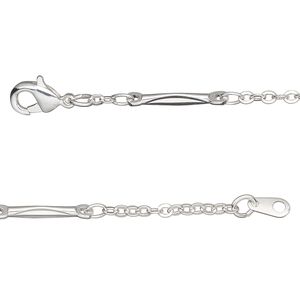Chain 1pkg1 silver-plated bar & link, 2mm / lobster claw clasp, brass 18 inch