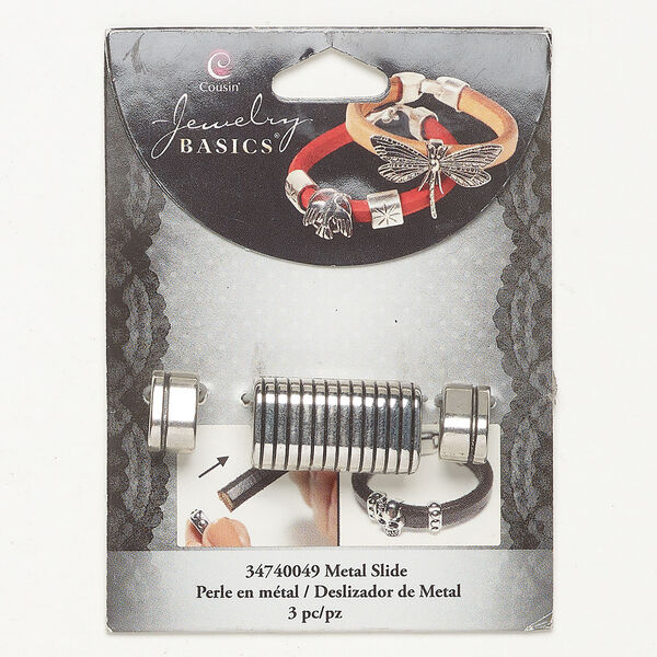 Slider bead assortment 1pkg3, antique silver-finished brass, 26x15mm curved oval / 13x8mm oval. image number 0