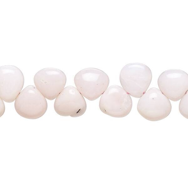 Bead, pink opal (natural), 7-8mm hand-cut top-drilled puffed teardrop with 0.4-1.4mm hole, B grade, Mohs hardness 5 to 6-1/2. Sold per 8-inch strand, approximately 40 beads. image number 0