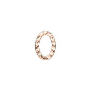 Component, copper-plated steel, 14x10mm double-sided hammered open oval. Sold per pkg of 12.