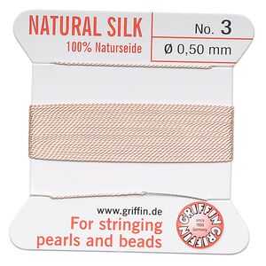 Thread, Griffin, silk, light pink, size #3. Sold per 2-meter card (approximately 78 inches).