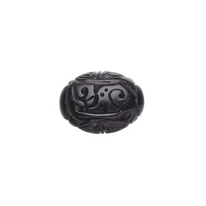 Jet 1pkg1, hand-carved oval bead natural 18x13mm