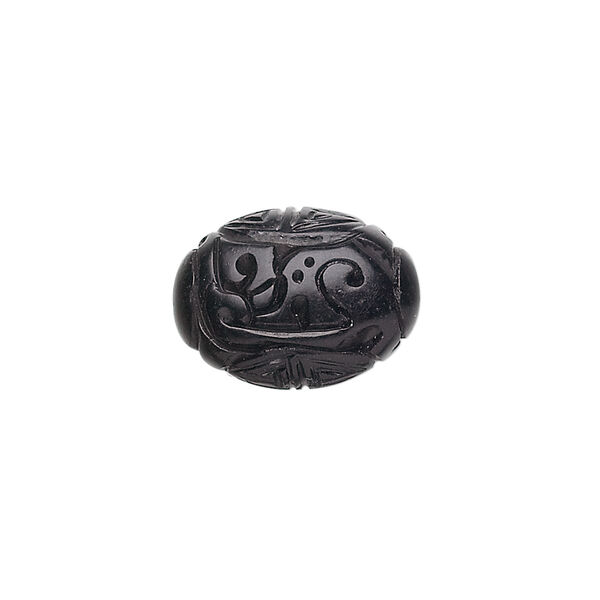 Jet 1pkg1, hand-carved oval bead natural 18x13mm image number 0