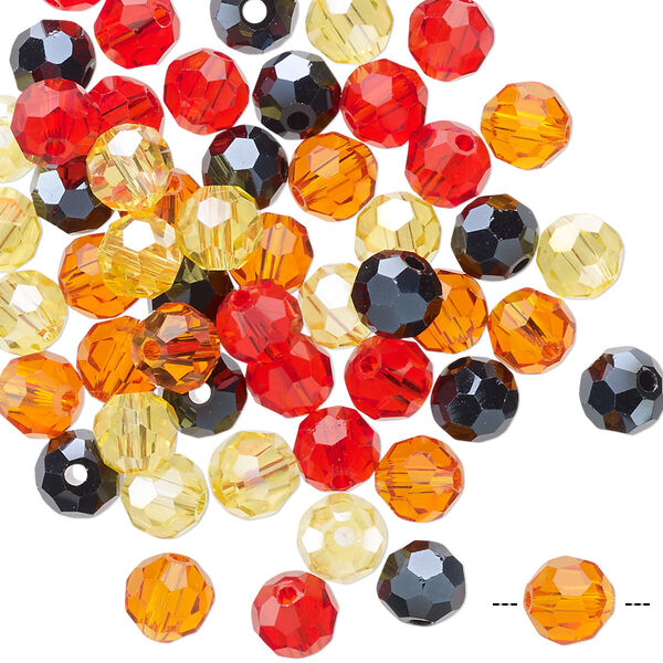 Bead mix 60pk 32 facets fire, Celestial Crystal® 6mm round image number 0