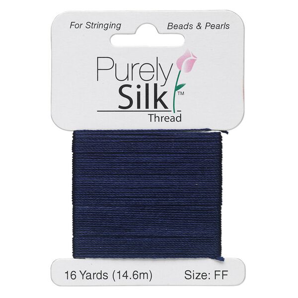 Thread, Purely Silk™, navy blue, size FF. Sold per 16-yard card. image number 0