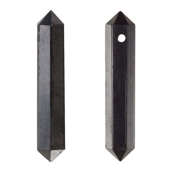 Focal, shungite (natural), 38x8mm-40x9mm hand-cut faceted double point, B grade, Mohs hardness 3-1/2 to 4. Sold individually. image number 0