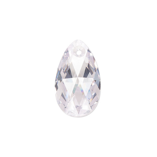 Drop, cubic zirconia, clear, 22x13mm hand-drilled faceted pear, Mohs hardness 8-1/2. Sold individually. image number 0