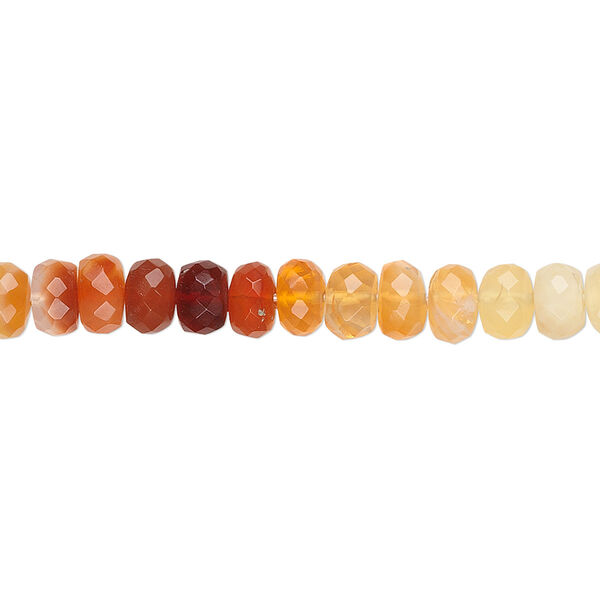 Bead, fire opal (natural), shaded, 4x2mm-6x4mm hand-cut faceted rondelle, B grade, Mohs hardness 5 to 6-1/2. Sold per 15-1/2" to 16" strand. image number 0