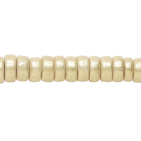 Bead 1pkg1, Taiwanese cheesewood (dyed / waxed), frosted yellow gold, 8x4mm rondelle, 15-1/2 to 16 inches. image number 0