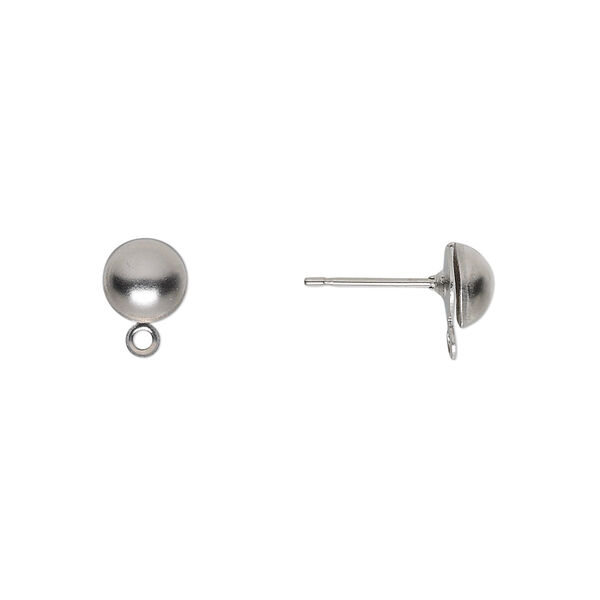 Earstud, stainless steel, 6mm half-ball with closed loop. Sold per pkg of 50 pairs. image number 0