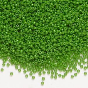Seed bead, Miyuki, glass, pkg/250g, #15 rocaille, opaque green (RR-411).
