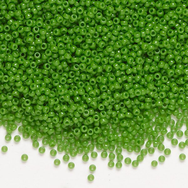 Seed bead, Miyuki, glass, pkg/250g, #15 rocaille, opaque green (RR-411). image number 0
