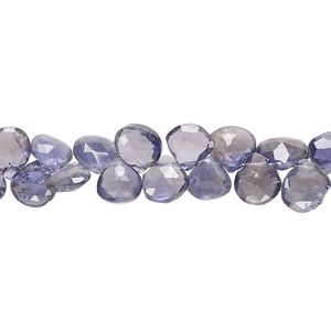 Iolite 1pkg1, hand-cut top-drilled faceted puffed teardrop bead natural 8 inch 5-7mm