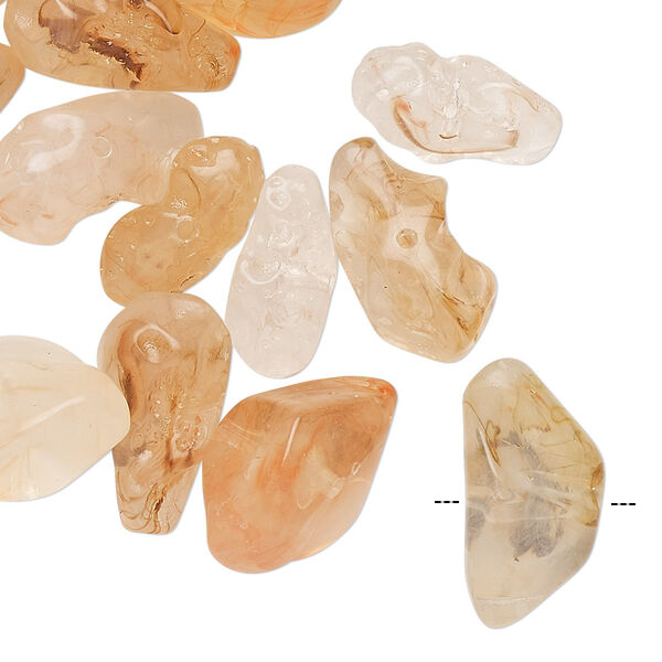 Bead mix, vintage German acrylic, marbled light peach and clear, small to medium nugget. Sold per 1-ounce pkg, approximately 45 beads. image number 0