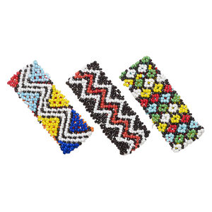 Bracelet mix, Just for Fun, stretch, glass and elastic 1pkg3, multicolored, 26mm width, 6-1/2 inches.
